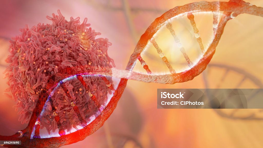 Filamento di DNA e cellula tumorale - Foto stock royalty-free di DNA