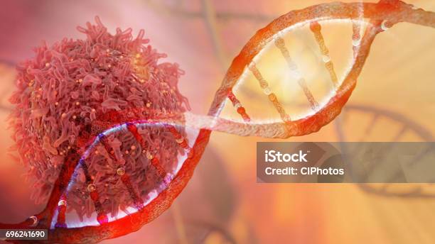 Dna Strand And Cancer Cell Stock Photo - Download Image Now - DNA, Cancer - Illness, Biological Cell