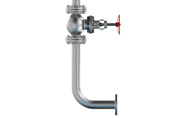 3d rendering of gas valve with pipes - flange screw isolated metal imagens e fotografias de stock