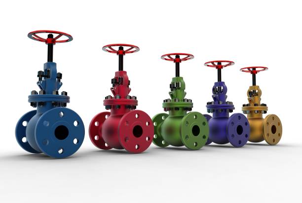 3d rendering of gas valves - flange screw isolated metal imagens e fotografias de stock