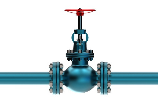 3d rendering of gas valve with pipes isolated on white