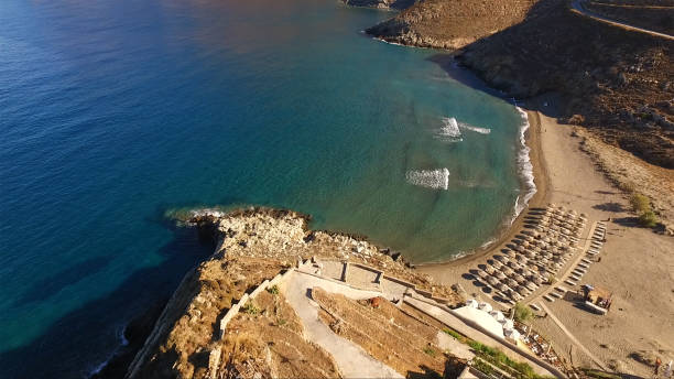 Aerial drone photo of Cape Matapan or Tainaro in Mani area, Peloponnese, Lakonia, Greece stock photo