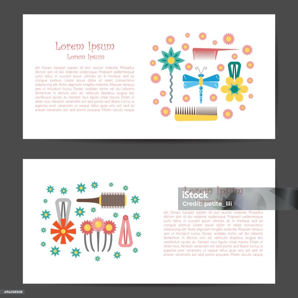 Vektor Kartun Jepit Rambut Datar Dan Sikat Objek Ilustrasi Stok - Unduh