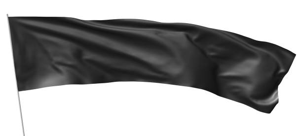 istock Long black flag on flagpole waving in wind 696265362