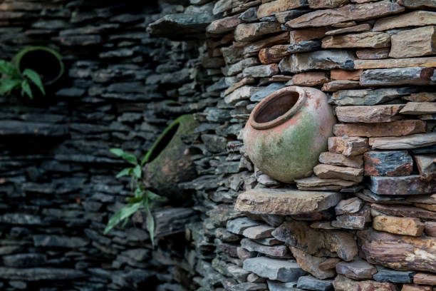 wall in the garden with pot for flower