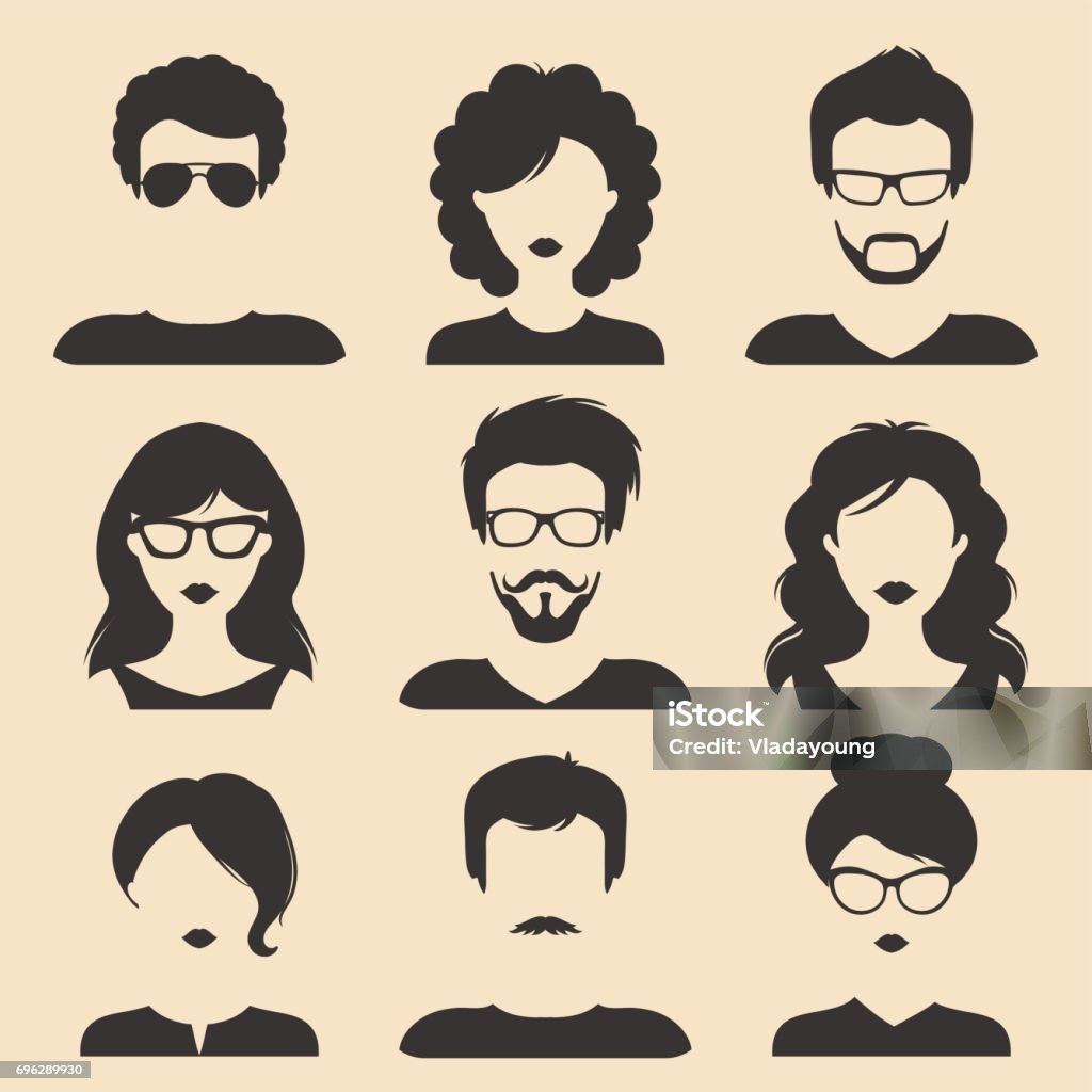 Vector set of different male and female icons in trendy flat style. People heads and faces images collection. Vector set of different male and female icons in trendy flat style. People heads and faces images collection Women stock vector