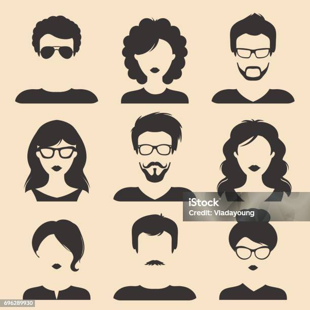 Vector Set Of Different Male And Female Icons In Trendy Flat Style People Heads And Faces Images Collection Stock Illustration - Download Image Now
