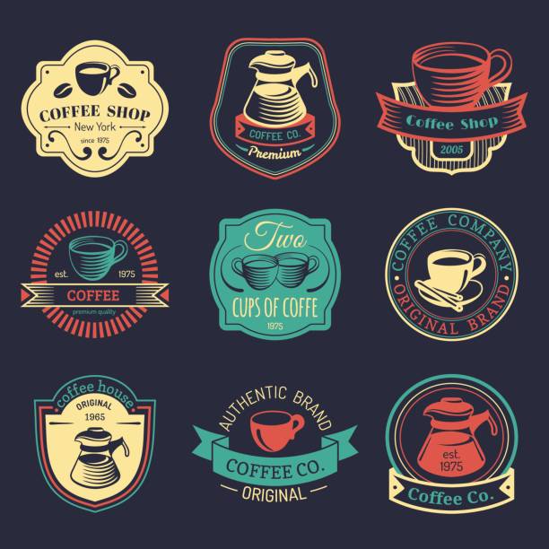 Vector set of vintage hipster coffee badges. Modern cafe shop, restaurant icons, emblems collection. Vector set of vintage hipster coffee badges. Modern cafe shop, restaurant icons, emblems collection coffee bean typescript industry coffee stock illustrations