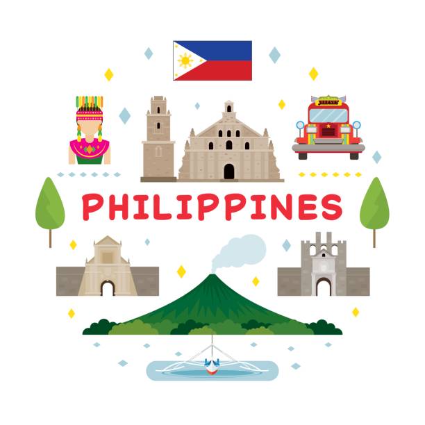 Philippines Travel Attraction Label Landmarks, Tourism and Traditional Culture national capital region philippines stock illustrations