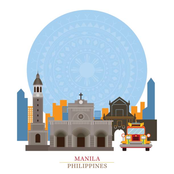 манила, филиппины путешествия и привлечение - manila cathedral stock illustrations