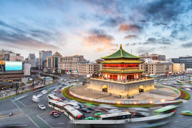istock xian bell tower in sunset 696296654