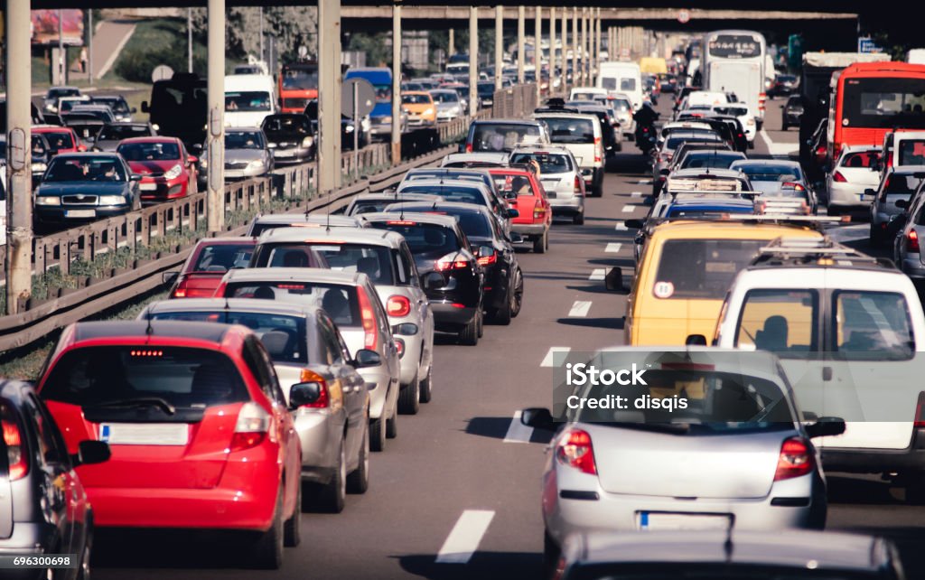 Cars on highway road traffic jam collapse Traffic Stock Photo