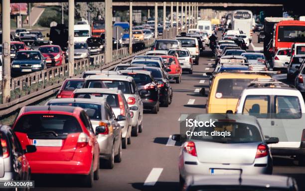 Cars On Highway Road Traffic Jam Collapse Stock Photo - Download Image Now - Traffic, Europe, Traffic Jam