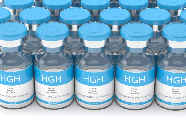 3d render of HGH vials in row stock photo