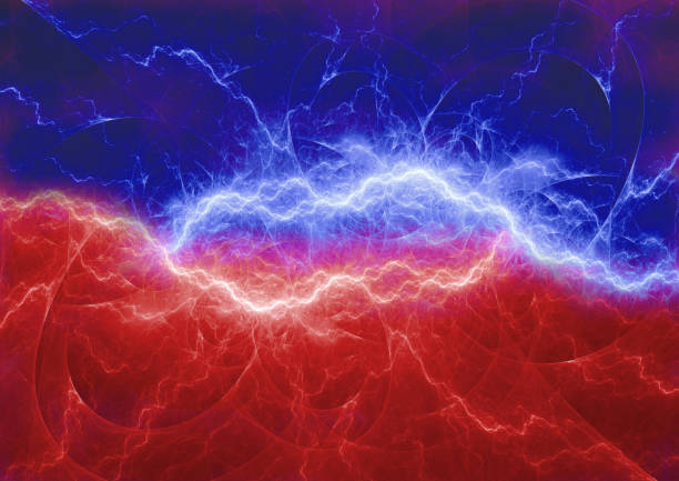 istock Red and blue lightning, abstract plasma background 696306960