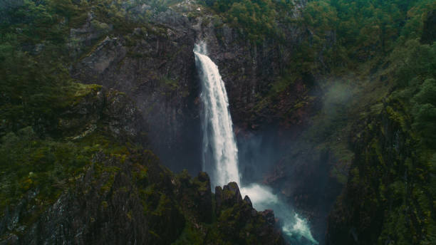 istock Scenic aerial view of Voringfossen waterfall 696307088
