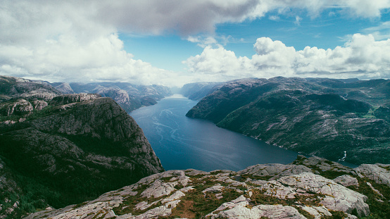 Scenic aerial view of Lysefjorden, Norway