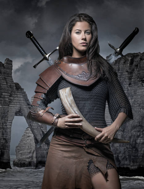 istock Dark Haired Viking Woman in the studio setting 696310970