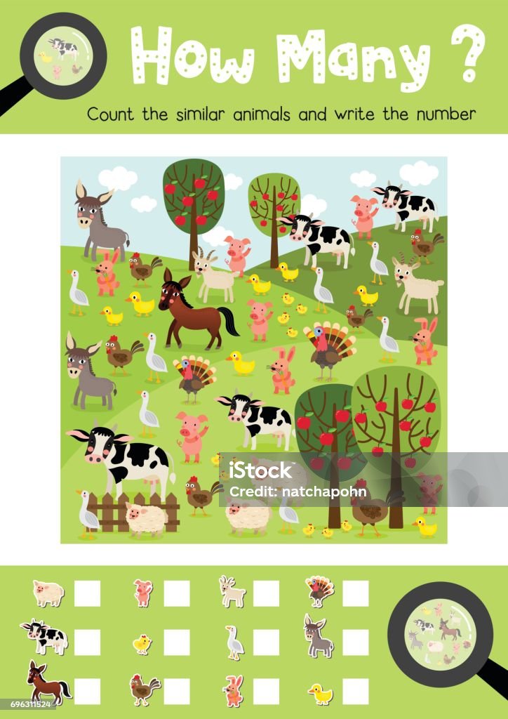 How Many Farm Animal Stock Illustration - Download Image Now - Puzzle,  Leisure Games, Farm - iStock