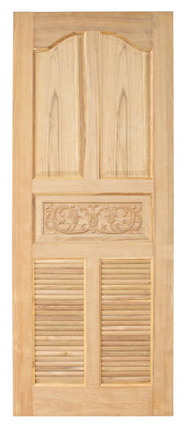 istock Wood door old style on white background 696318024