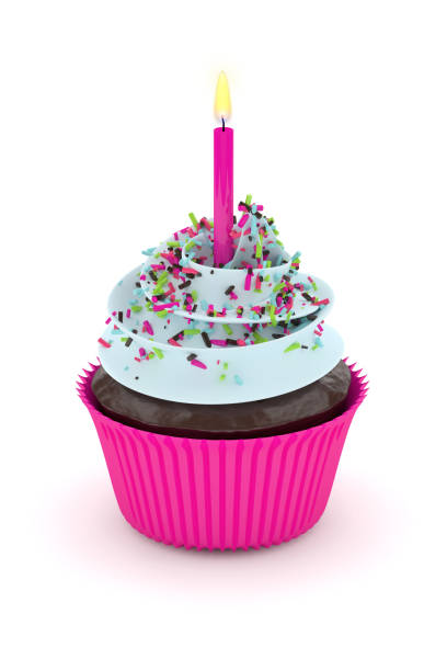 istock 3d render of sweet cupcake with sprinkles and candle 696318348