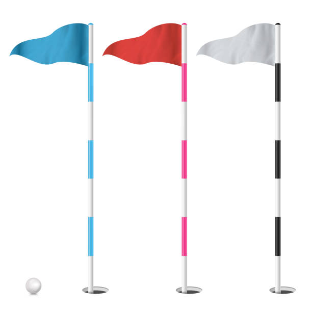 illustrazioni stock, clip art, cartoni animati e icone di tendenza di golf flags set vector. illustrazione isolata su sfondo bianco - golf flag golf flag pennant