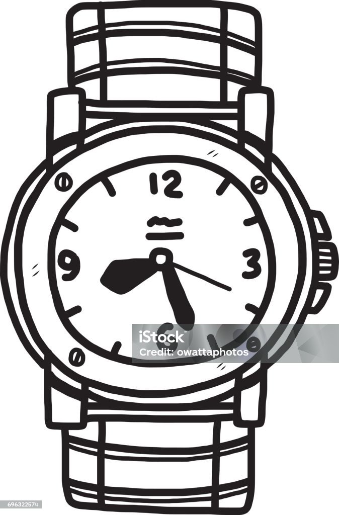 Hand Watch Stock Illustration - Download Image Now - Cartoon, Wristwatch,  Black And White - iStock