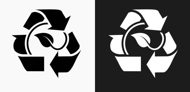ilustrações, clipart, desenhos animados e ícones de folha em reciclagem ícone símbolo em preto e branco vector backgrounds - nature black and white leaf black background