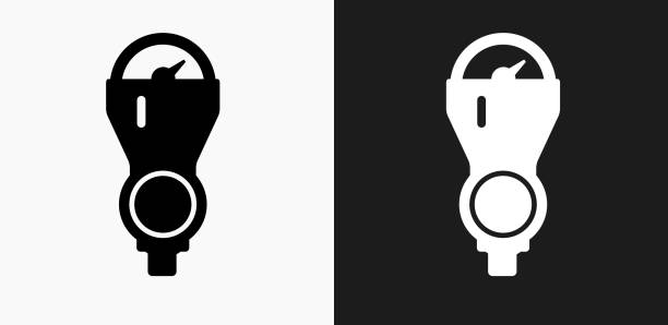 Parking Meter Icon on Black and White Vector Backgrounds Parking Meter Icon on Black and White Vector Backgrounds. This vector illustration includes two variations of the icon one in black on a light background on the left and another version in white on a dark background positioned on the right. The vector icon is simple yet elegant and can be used in a variety of ways including website or mobile application icon. This royalty free image is 100% vector based and all design elements can be scaled to any size. parking meter stock illustrations