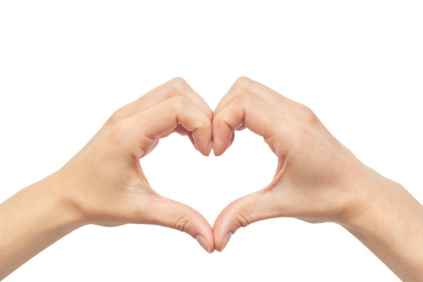 istock Beautiful female hand love gesture. Isolated on white background 696334144