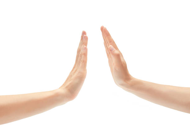 istock Beautiful female hand greeting high five gesture. Isolated on white background 696334180