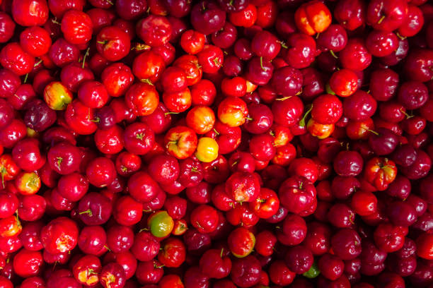 Heap of red pitangas seen from above