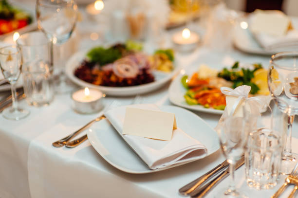 istock Table setting at a wedding banquet. Decoration flowers 696336750