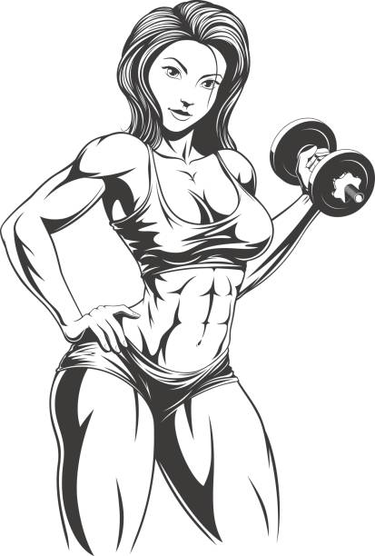 Beautiful girl with dumbbells Vector illustration: beautiful fitness girl doing exercises with dumbbells body building stock illustrations