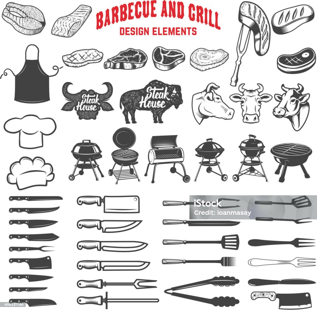 Barbecue and grill. Design elements for label, emblem, sign, menu, poster. Vector illustration Barbecue - Meal stock vector