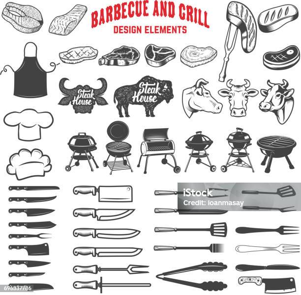 Barbecue And Grill Design Elements For Label Emblem Sign Menu Poster Vector Illustration Stock Illustration - Download Image Now
