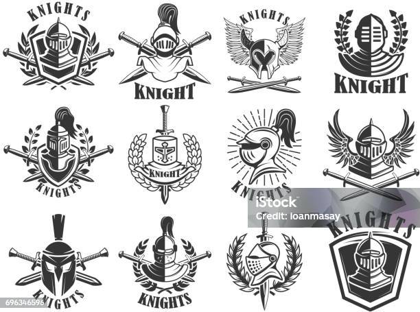 Set Of Knight Emblems Design Elements For Label Emblem Sign Badge Vector Illustration Stock Illustration - Download Image Now