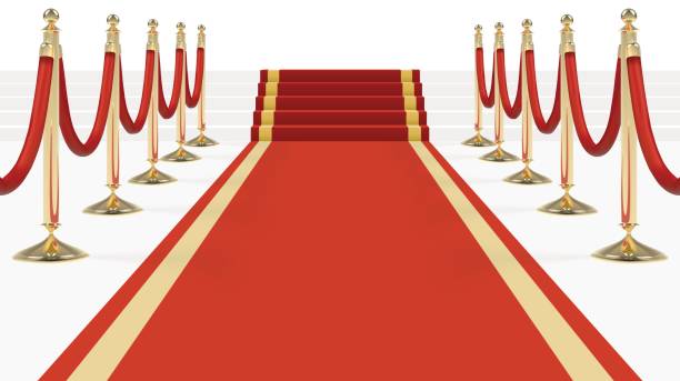 ilustrações de stock, clip art, desenhos animados e ícones de red carpet with red ropes on golden stanchions - ropes backstage theater