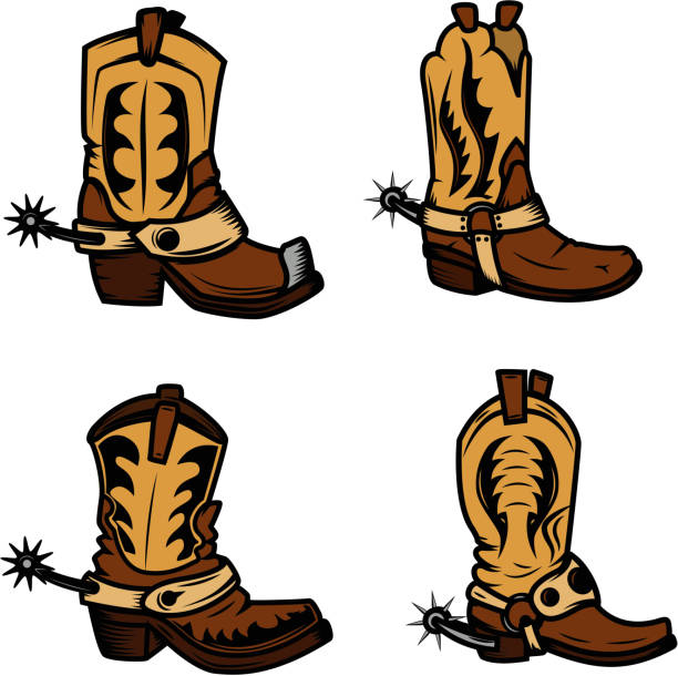 Set of the cowboy boots illustrations. Design elements for label, emblem, sign, badge. Vector illustration Set of the cowboy boots illustrations. Design elements for label, emblem, sign, badge. Vector illustration cowboy boot stock illustrations