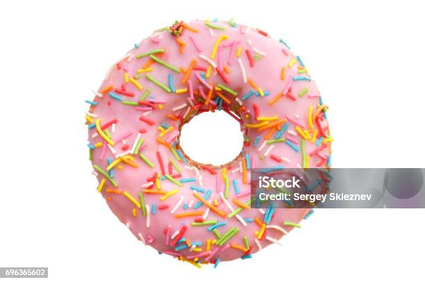 Solo Dona Rosa Foto de stock y más banco de imágenes de Buñuelo en forma de rosca - Buñuelo en forma de rosca, Fondo blanco, Recortable