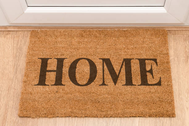 istock Door mat at front door 