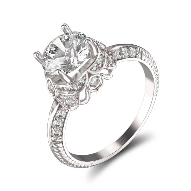 istock 3D illustration silver ring with diamonds and  ornament 696384432