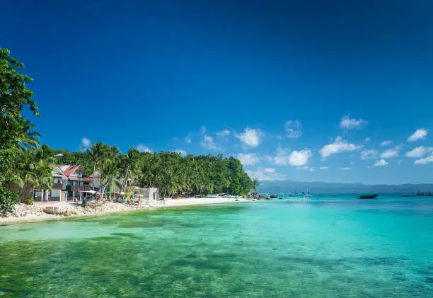 Photo of diniwid bay beach in tropical paradise island boracay philippines
