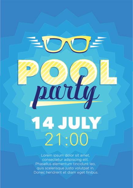 Vertical blue pool party background with graphic elements. - ilustração de arte vetorial