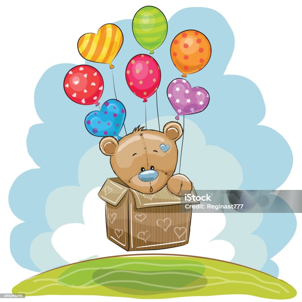 Cute Teddy Bear With Balloons Stock Illustration - Download Image ...