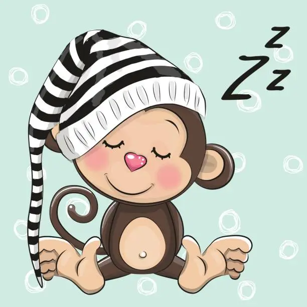 Vector illustration of Sleeping cute Monkey in a hood