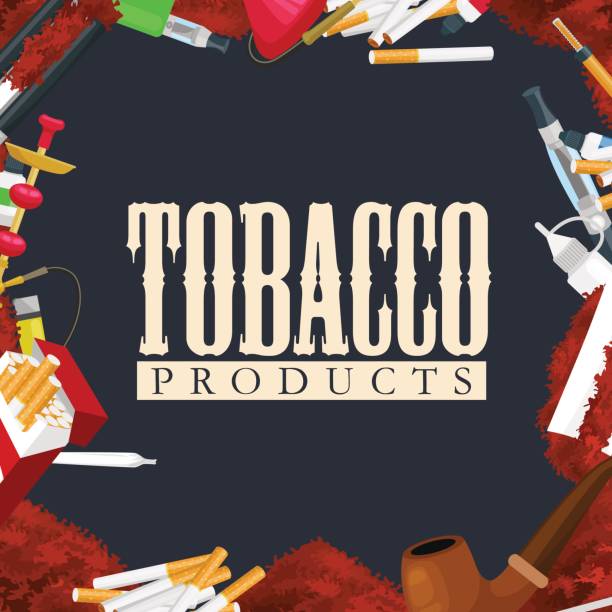 Smoking tobacco products icons set with cigarettes hookah cigars lighter isolated vector illustration Smoking tobacco decorative icons set with cigarettes hookah cigars alcohol lighter on brown background isolated vector illustration chewing tobacco stock illustrations