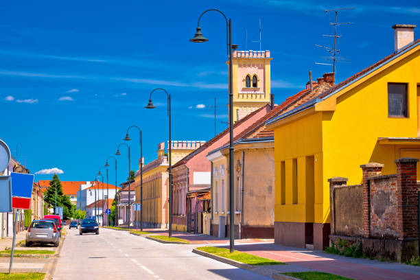 rua colorido da exibição de koprivnica, cidade da região de podravina da croácia - koprivnica croatia - fotografias e filmes do acervo