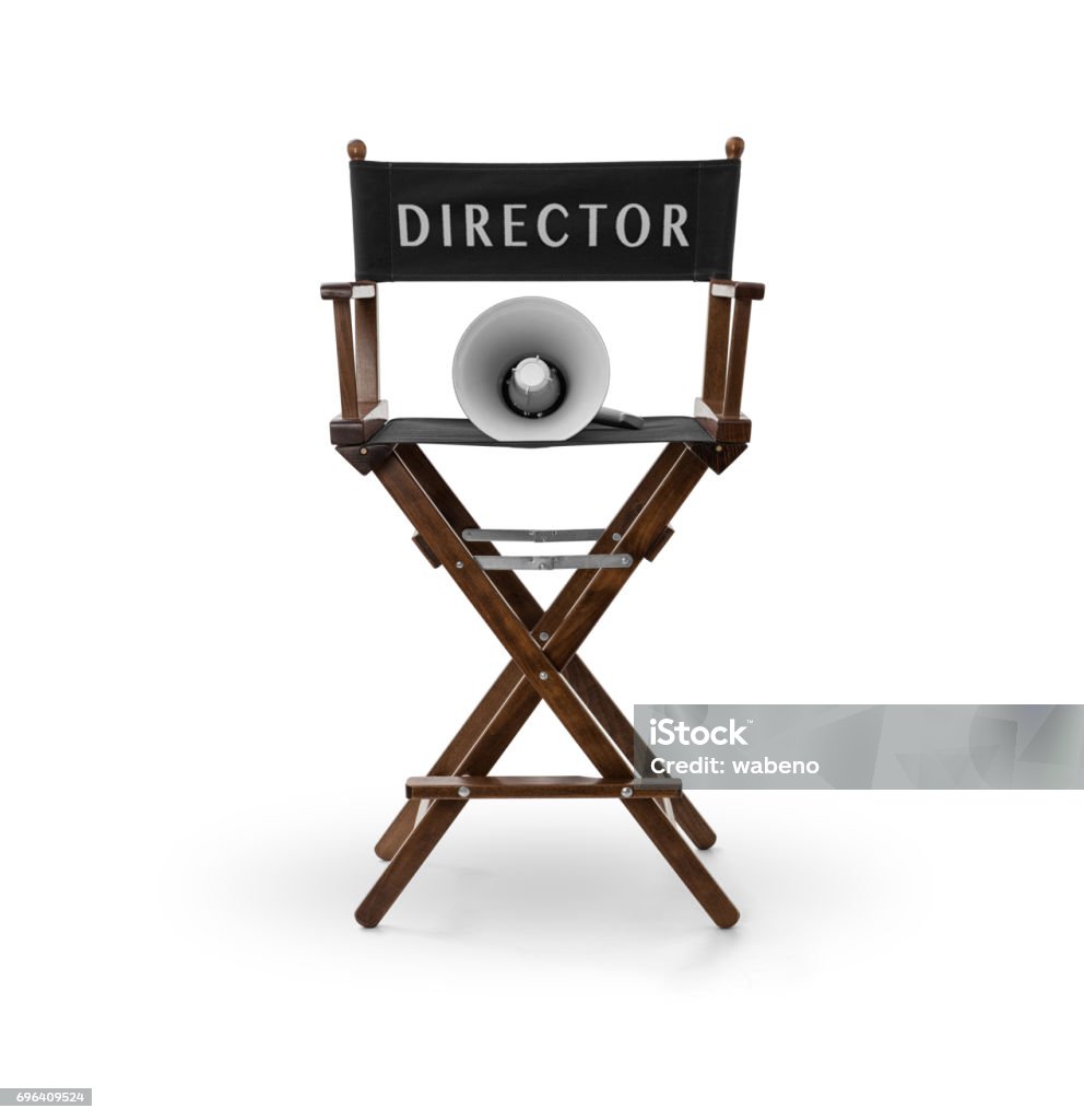 Director's chair and megaphone Director's chair and megaphone on white background , Clipping path included Chair Stock Photo