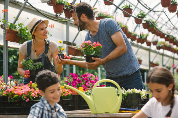 istock Family working in botanical garden together 696409558